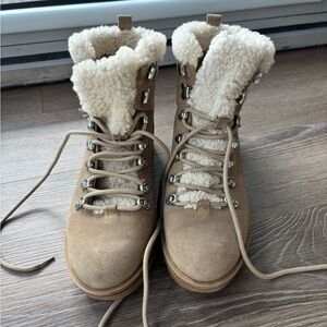 Marc Fisher Women's Tan Shearling Lace-Up Boots